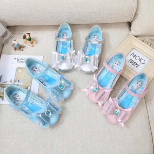 Disney Brand Cinderella Crystal Shoes Children Shoes Princess Shiny Leather Shoes Toddler Girls Wedding Party Dress Shoes