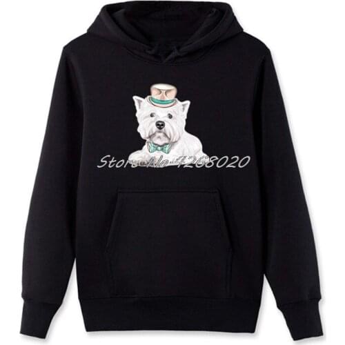 Hipster West Highland White Terrier Dog Print Hoodie Mens Cotton Sweatshirt Male Hip Hop Harajuku Streetwear