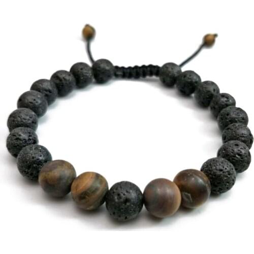 Famous Brand Women Men Bracelets 8mm Lava Rock Stone Bead Braiding Weave Adjustable Bracelet For Women