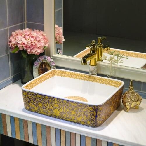 Chinese washbasin sink Jingdezhen Art Counter Top ceramic bathroom sink vanity bathroom sink China wash basin rectangular