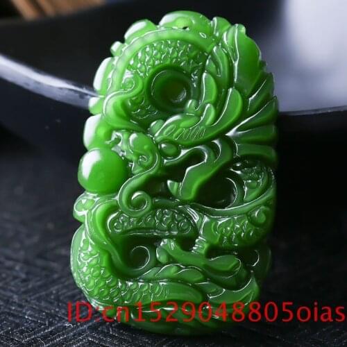 Chinese Natural Dragon Green Jade Pendant Necklace Hand-carved Charm Jadeite Jewelry Fashion Amulet Gifts for Men Women