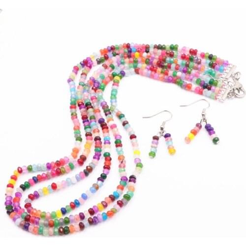 African Jewelry Set for Women Necklace Earrings 2x4mm Natural Stone Beads Multicolor Abacus Beads Sets Women Layered Chain A766