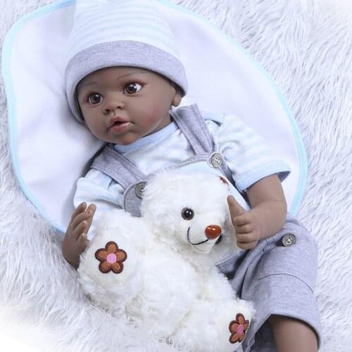 22" Black African American Reborn Baby Doll Boy girl toddler Vinyl Silicone Baby Cloth Body bebe reborn bonecas Lifelike