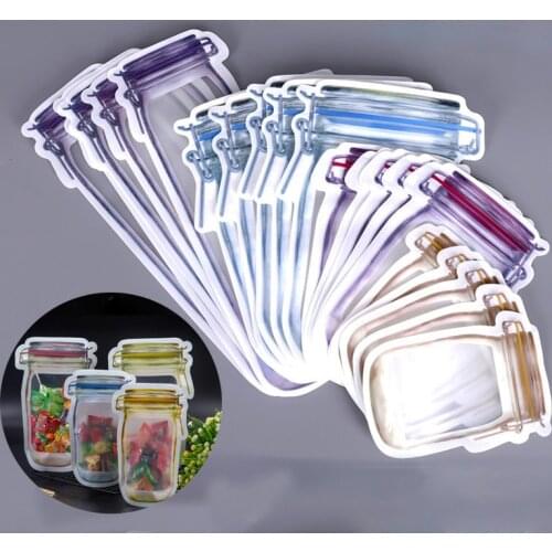 Reusable Mason Jar Bottles Bags Nuts Candy Cookies Bag Waterproof Seal Fresh Food Storage Bag Snacks Sandwich Zip Lock Bags Set