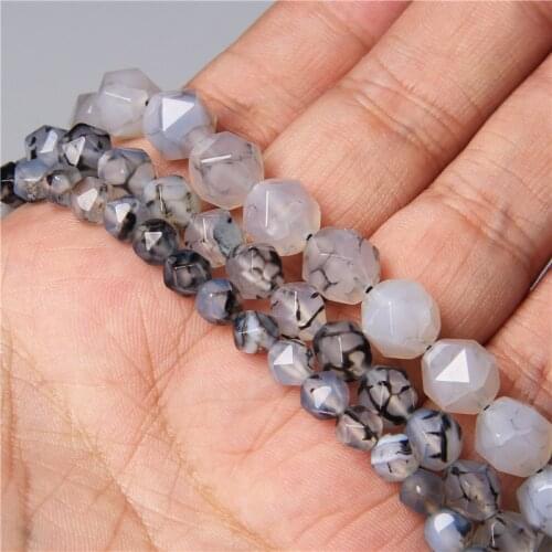 Natural Faceted White Black Dragon Agates Stone Beads Charm For Handmade Jewelry Making Bracelet Necklace Gem stone Beads Gifts