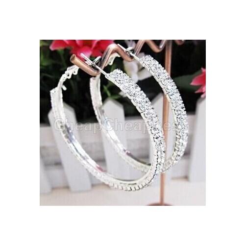 2021 New Fashion Luxury Jewelry Big Crystal Rhinestone Hoop Circle Silver Exaggerated Earrings Female Earring Wedding Party