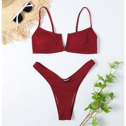 2021 New Fashion Ladies Solid Color Swimsuit Sexy Backless Quick-drying Split Two-piece Swimsuit Swimsuit Bikini Set
