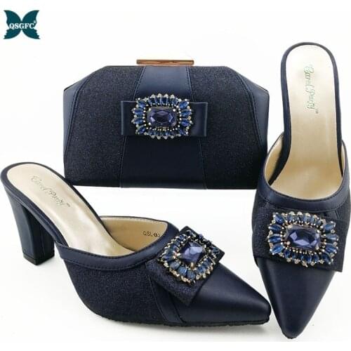 New Arrival Italian design Shoes with Matching Bags High Quality Ladies Nigerian Women Wedding Shoes and Bag Set in D.Blue Color