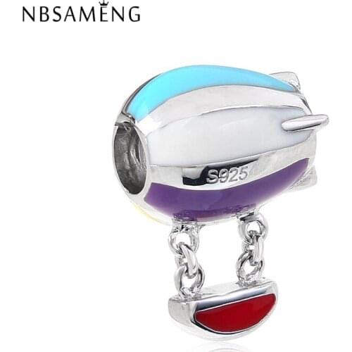 New Authentic 100% 925 Sterling Silver Bead Charm Airship Aircraft Hot Balloon Pendant Charms Fit Bracelets DIY Jewelry