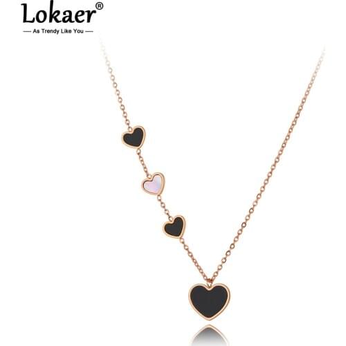 Lokaer Original Design Stainless Steel 4Pcs Heart Charm Choker Necklace Jewelry Trendy Acrylic Pendant Necklace For Women N20206