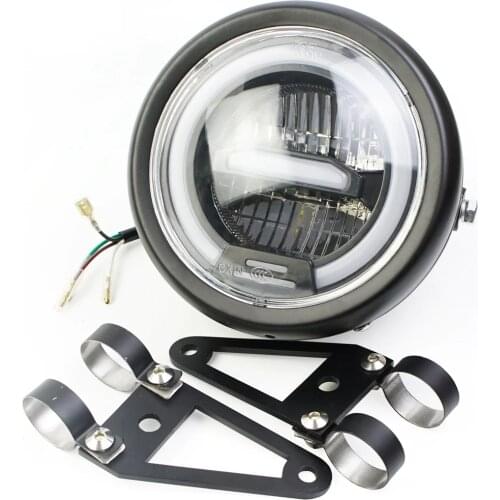 Front Fork 6.5" Round Headlight Motorcycle Retro LED DRL for Cafe Racer Harley-Davidsion Honda CG125 CB500F BENELLI Leoncino