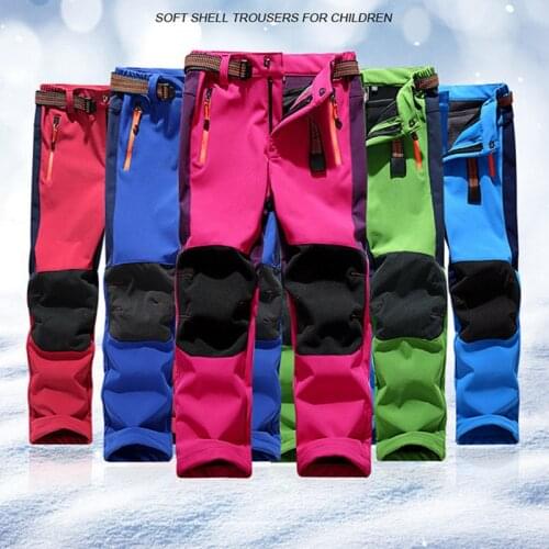 Boys Girls Hiking Pants Kids Winter Warm Leggings Children Waterproof Fleece Softshell Trousers For Ski Trekking