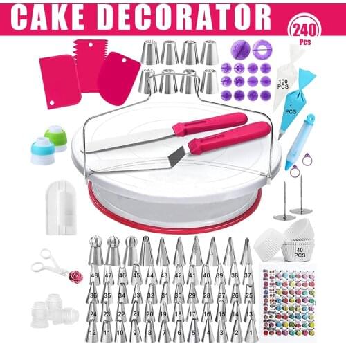 Cake Turntable Icing Piping Nozzles Cream Tips Converter Set Cake Decoration Accessories Dessert Baking Cup Supplies Tools Kit