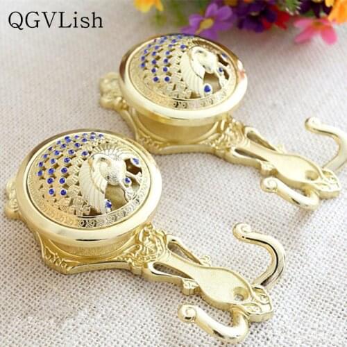 QGVLish 2Pcs Blue Diamond Window Wall Hook Curtain Accessories Cloth-Hat Hooks Tieback Buckle Hanger Strap Tassel Brush Holder