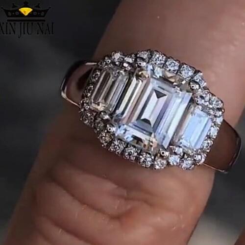 Luxury Female Big White Diamond Ring Cute 925 Silver Jewelry Crystal Zircon Stone Ring Vintage Wedding Tanzanite Rings For Women