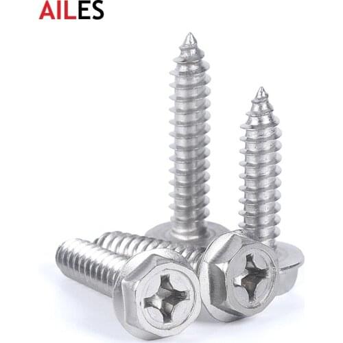 M3 M4 304 Stainless Steel Phillips External Hex Flange Self Tapping Wood Screws With Pad Washer Cross Recessed Hexagon Head