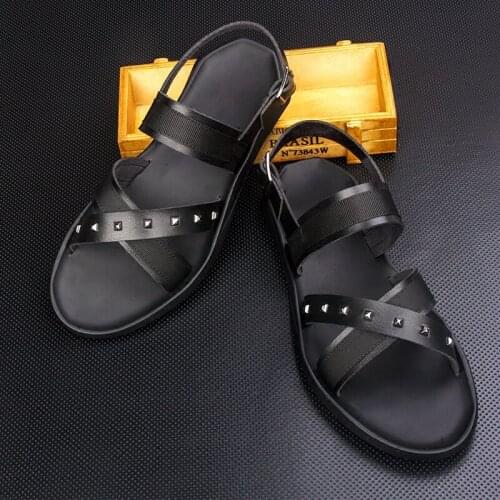 Outdoor Leisure Sandals Criss Cross Flat heel Real Leather Summer Gladiators for men