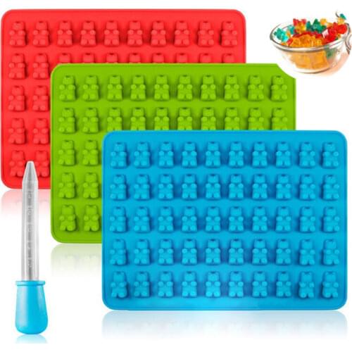Silicone Mold 3D Fondant 50 Cavity Silicone Gummy Bear Chocolate Mold Candy Maker Ice Tray Jelly Moulds 3D Ice Cube Mold