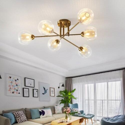 New Nordic LED Chandeliers Sputnik Glass Ceiling Hanging Lamp for Living Room Dining Parlor Bedroom Kitchen Gold Indoor Lighting