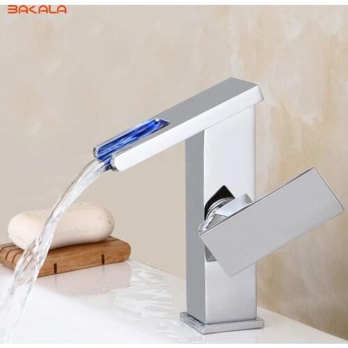 LED Faucet Water Powered Bathroom Basin Faucet Chrome Polish Brass Mixer Tap Waterfall Faucet Hot Cold Basin Tap BR-20174011/2