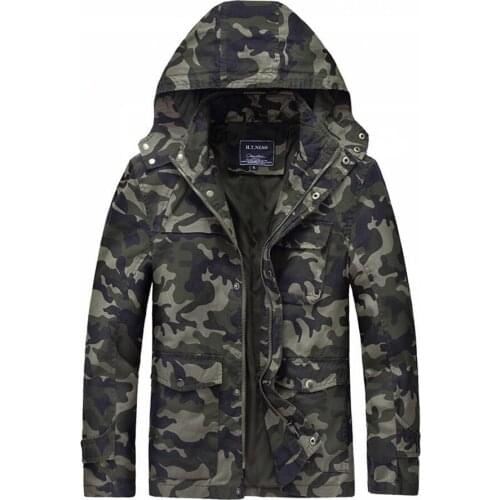Hoodies Man Jacket Coat Military Camouflage Sweatshirt hat removable Cotton Zipper Retro American Casual Wear Drop Shipping