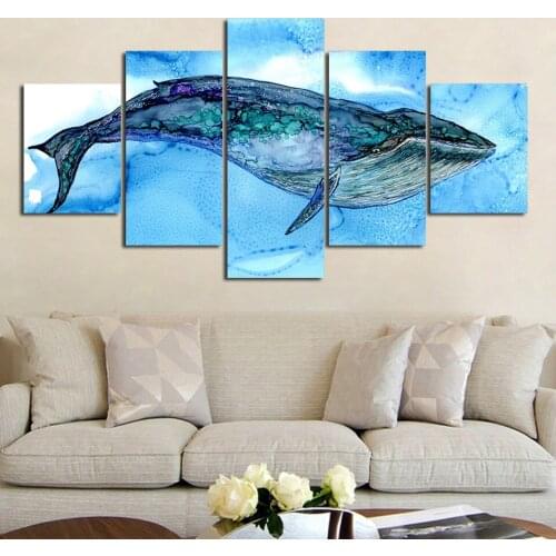 Wall Art Canvas Print Painting 5Pcs Marine Animal Modular Whale Picture Home Decoration Poster Abstract Living Room Framed