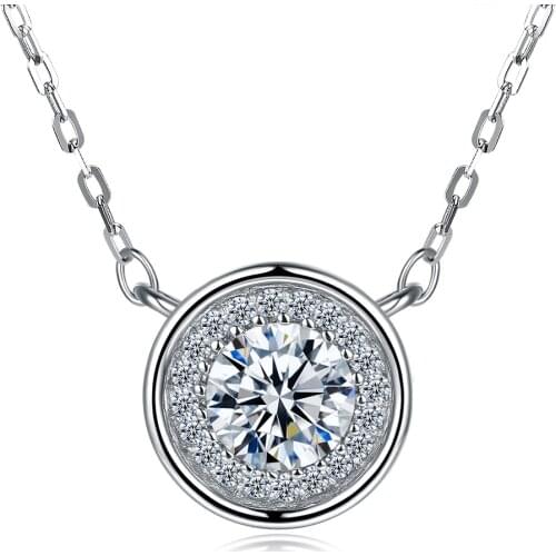 ZEMIOR Sterling Silver S925 Necklace For Women Minimalist Round Shiny Clear Cubic Zirconia Pendant Send Girlfriend Fine Jewelry