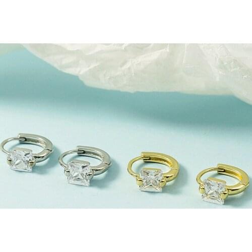 925 Sterling Silver Small Square Zircon Pendant Hoop Earrings for Women Gold Silver Color Party Jewelry Brincos