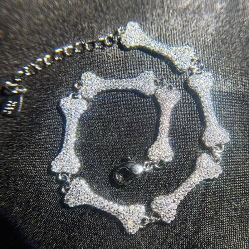 Fashion Punk Bone Stick Link Chain Bracelet Inlay Shiny Small Zircon 925 Silver Hip Hop Jewelry Charm Choker For Women Party
