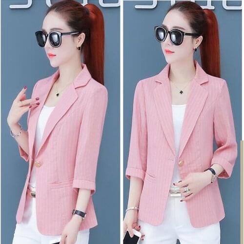 Striped Suit Women Summer Blazers Female 2021 New Womens Suits Outerwear Fashion Ladies Coat