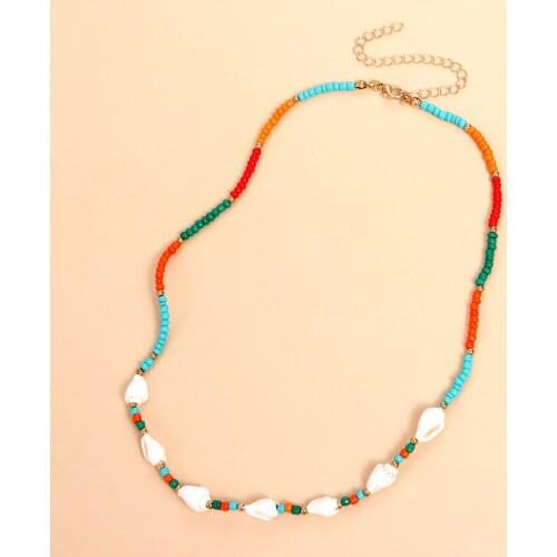 Bohemian Colorful Bead Shell Conch Necklace for Women Summer Short Beaded Collar Clavicle Choker Necklace Female Fashion Jewelry