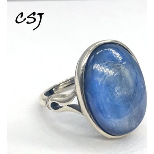 CSJ Vintage Natural Kyanite Rings 925 Sterling Silver Oval Cut 15*20mm Fine Jewelry Wedding Party Biouterie for Women Lady Gift