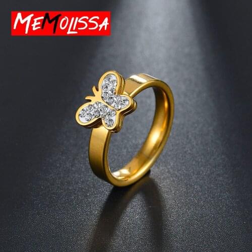 Butterfly Shining Crystal Rings for Women Princess Luxury Ring Jewelry Fashion Party Birthday Gifts Gold Color Size 7 8 9 10 11