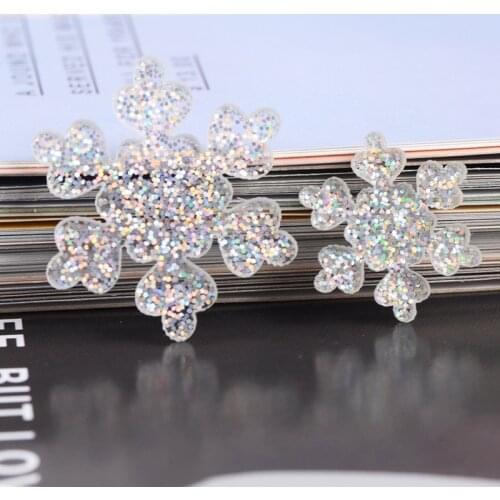 10Pcs/lot Kawaii Resin Appliques Transparent Glitter Snowflake Kid Headwear Jewelry Ornaments Chrismas accessories