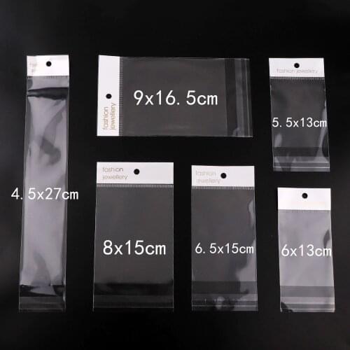 100 Pieces 6 Size Fashion Jewelry Clear Self Seal Zipper Plastic Retail Packaging Pack Poly Bag Ziplock Jewelry Packaging