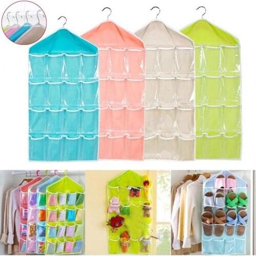 16 Grid Multilayer Clothes Underwear Socks Storage Bag Hanging Collection Pouch