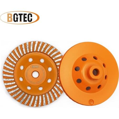 BGTEC 2pcs 5 inch Diamond Turbo Row Grinding Cup Wheel 125mm M14 flange Grinding disc for marble, concrete, Masonry ,stone