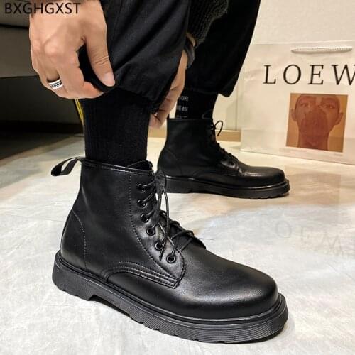 Black Ankle Boots for Men Male Motorcycle Shoes Men Platform Boots for Man 2021 Martin Boots Men Leather Casual Shoes Man Sapato
