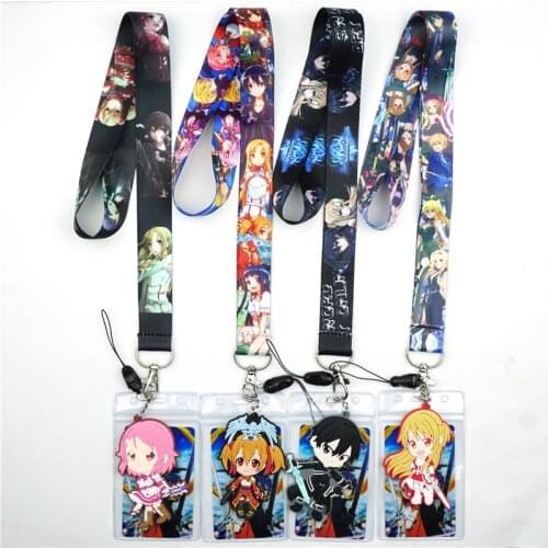 Anime Sword Art Online SAO Kirito Lanyard Neck Straps Fashion ID Badge Holder Keyring Charms Mobile Phone Cosplay Keychain Gift