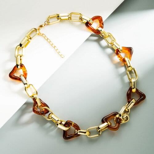 Mixed Resin Triangle Link Chain Choker Necklace for Women Fashion Brand Designer Baroque Style Boutique Jewelry Collar Wholesale
