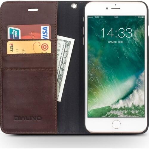 QIALINO 2016 Case for iPhone 7 Genuine Leather flip pure handmade phone case for iPhone 7 plus Fashion Leather cover 4.7/5.5