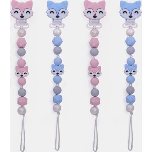 Baby Pacifier Holder Soothing Silicone Teether Toys Newborn Accessories Bebe Teething Holder Toy Fox Nipple Leash Strap Soother