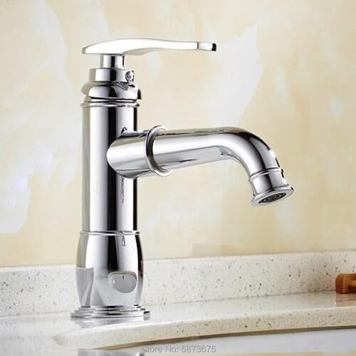 Chrome pure copper single hole basin faucet hot and cold electroplated shower silver basin modern rotary faucet