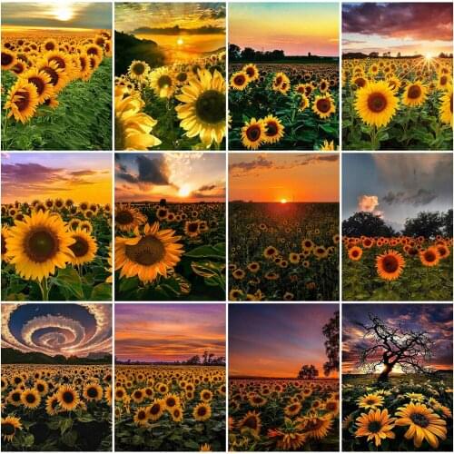 EverShine Diamond Mosaic Sunflower Picture Diamond Embroidery Landscape Full Square Sunset Painting Cross Stitch Decor For Home