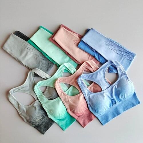 2 Piece Gradient Seamless Gym Set Women Tracksuit Bra Leggings Sport Underwear Sport Set Gym Clothing Yoga Fitness Suit Female