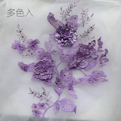 Beaded hot diamond 3D flower lace accessories headscarf wedding dress material