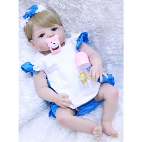 DollMai blond hair bebes reborn girl dolls 23" full silicone reborn dolls toys for children birthday gift fake baby bonecas