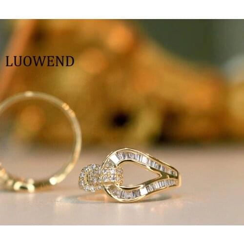 LUOWEND 100% Real 18k Yellow Gold Rings Natural Diamond Ring Fashion INS Style Party Ring for Women Fine Jewelry Customize