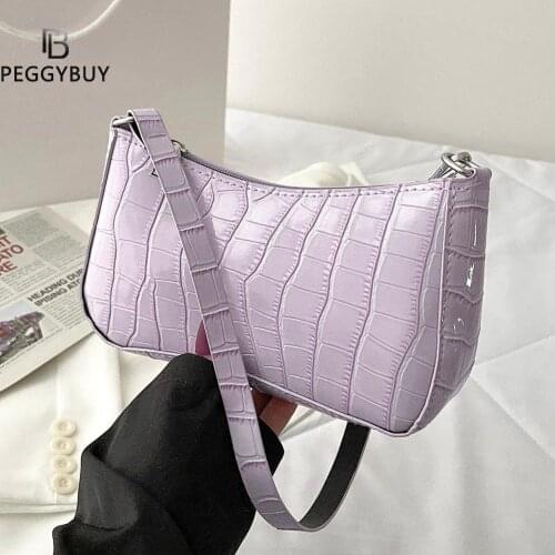 Fashion Women PU Leather Alligator Pattern Pleated Shoulder Underarm Bag Casual Ladies Solid Color Small Handbags Purse