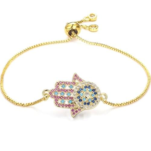 Fashion womens rainbow plam bracelets jewelry gold cz colorful zircon bracelet bangle adjustable chain bracelet for women